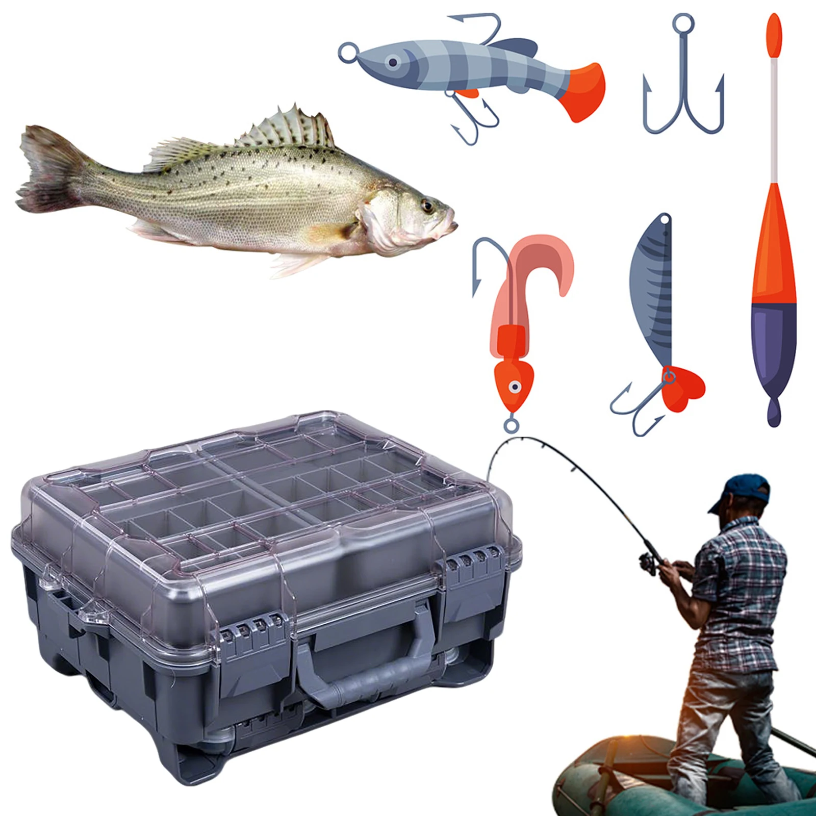 

Универсальный рыболовный ящик для снастей с выдвижным внутренним отделением для подарков рыболовам (серый)