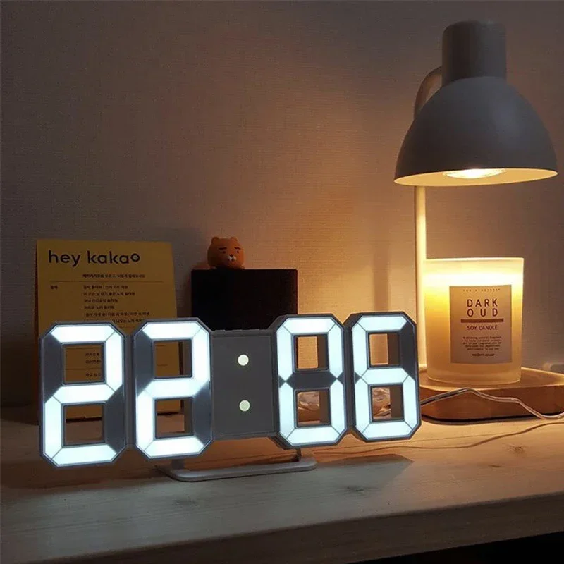 

3D LED Digital Alarm Clock Three-dimensional Wall Clock Electronic Clock That Can Display Time Date and Temperature Desk Watch