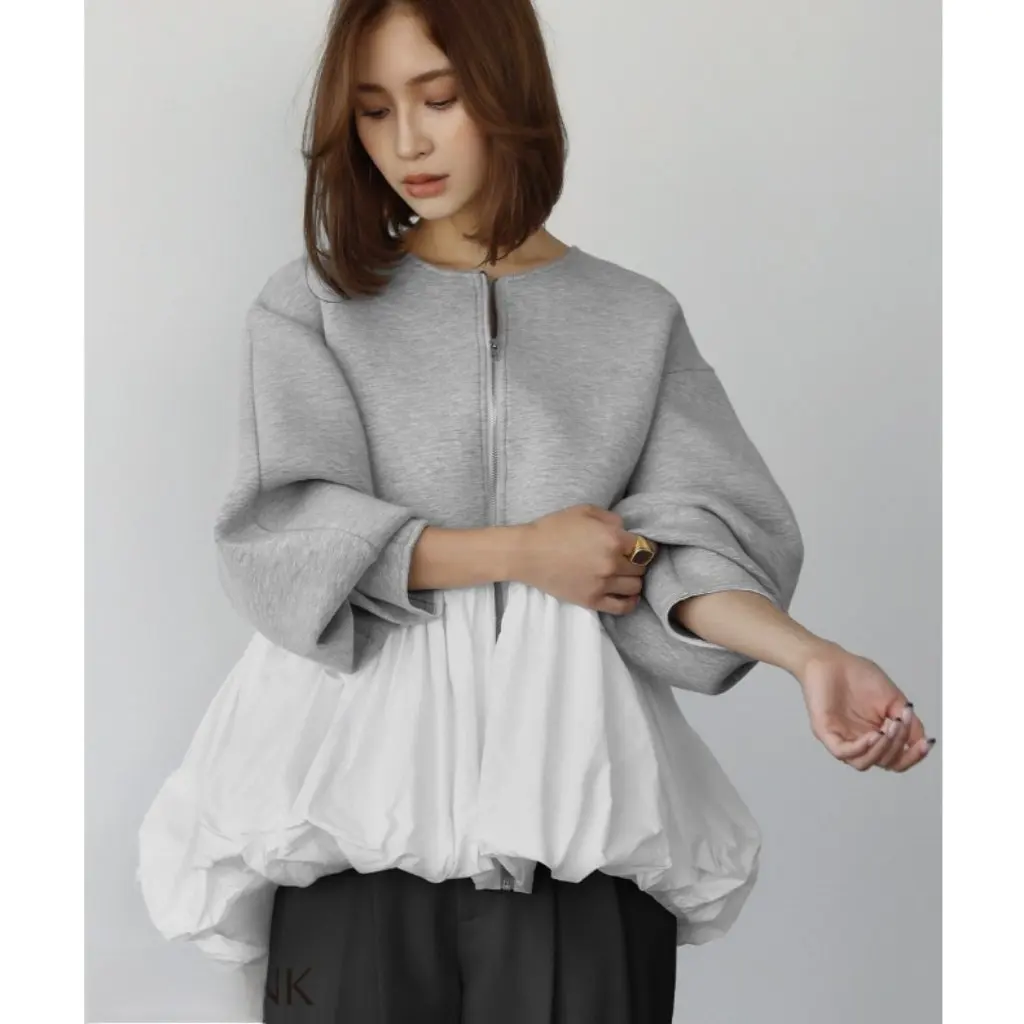

Japanese Style Splicing Ruffled Sweatshirt Jacket Versatile Autumn New Design Women's Fashion Top