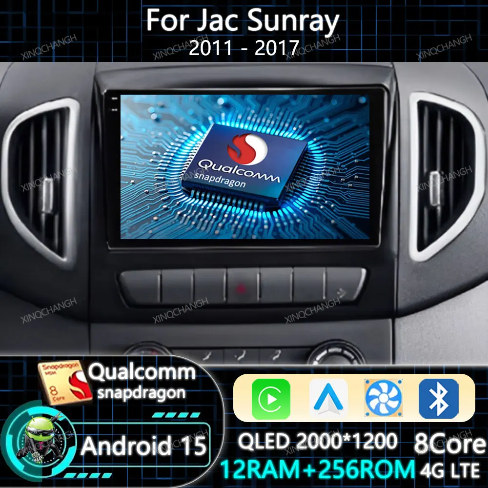 Autoradio Android 15 Carplay Auto pour Jac Sunray 2011 - 2017, Navigation Qualcomm, BT 4G WIFI, 2DIN, Écran QLED, Navigation GPS