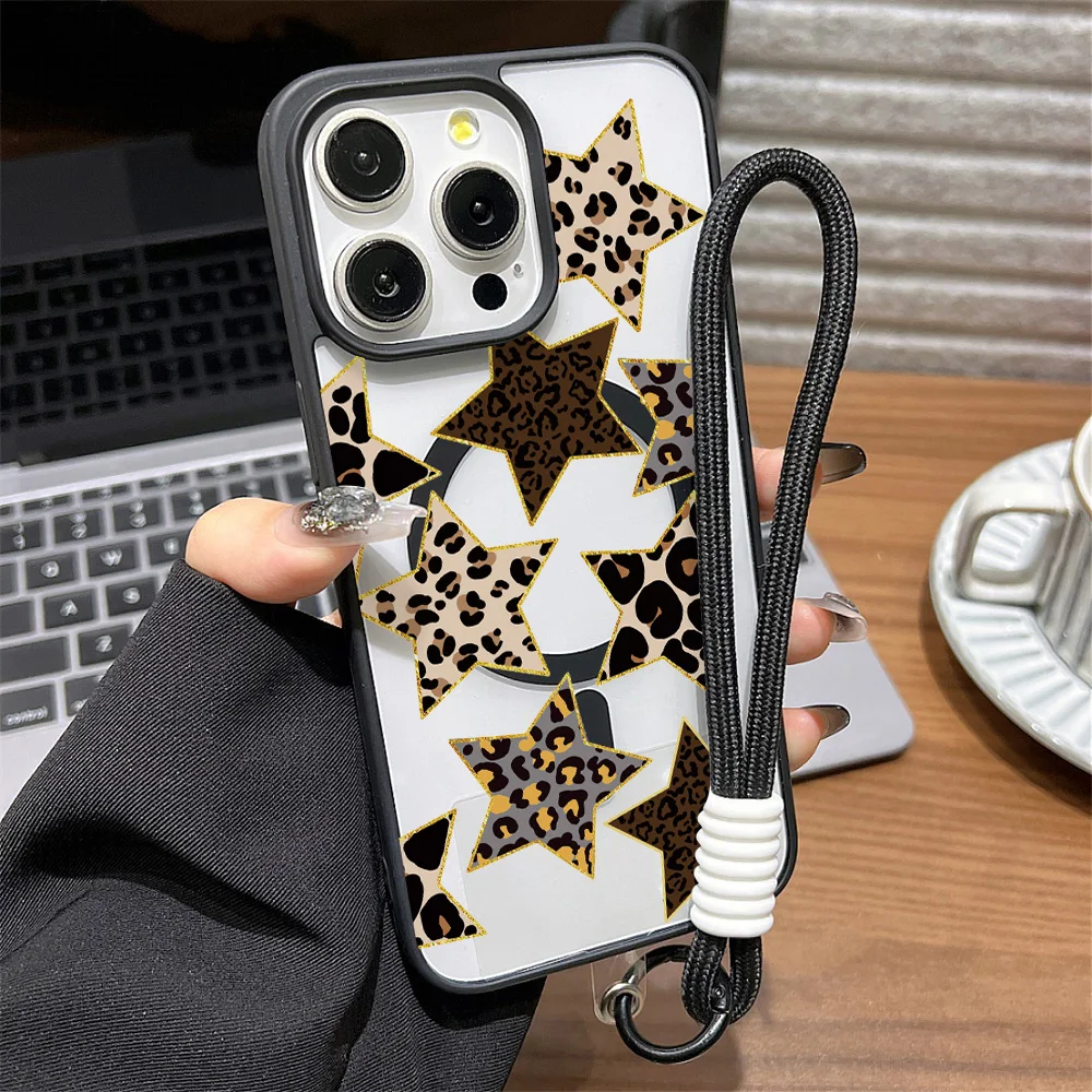 Luxus Lanyard Magnetische INS Stern Telefon Fall Für iPhone 17 Pro 16 Pro Max 13 11 15 14 12 17promax stoßfest Acryl Matte Abdeckung