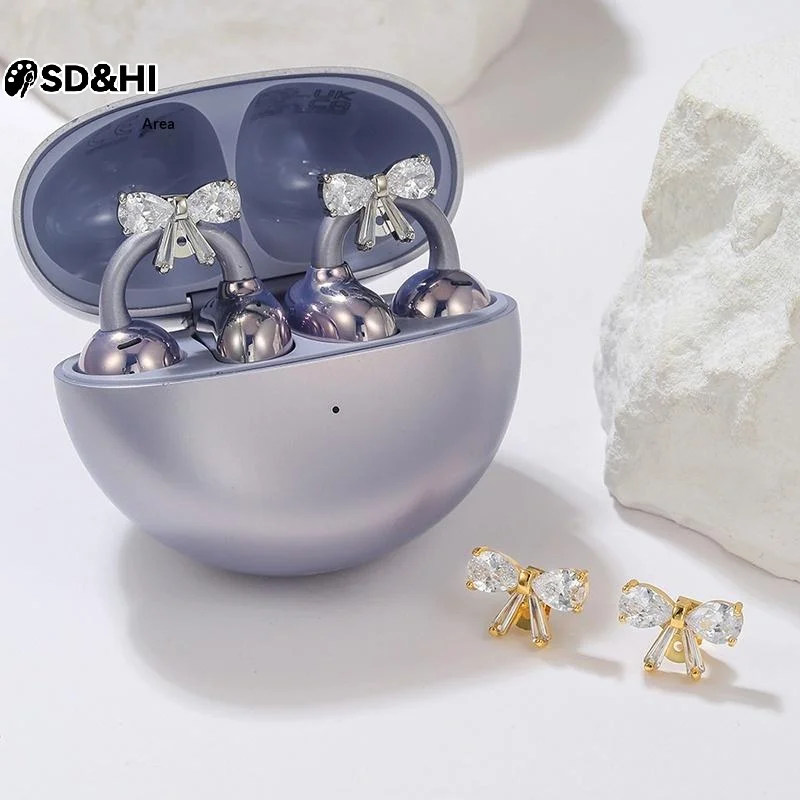 Elegant Bow Shaped Headphone Rhinestones Buckles Clip On Attachment For FreeClip 1 2 Zircons Embellishment
