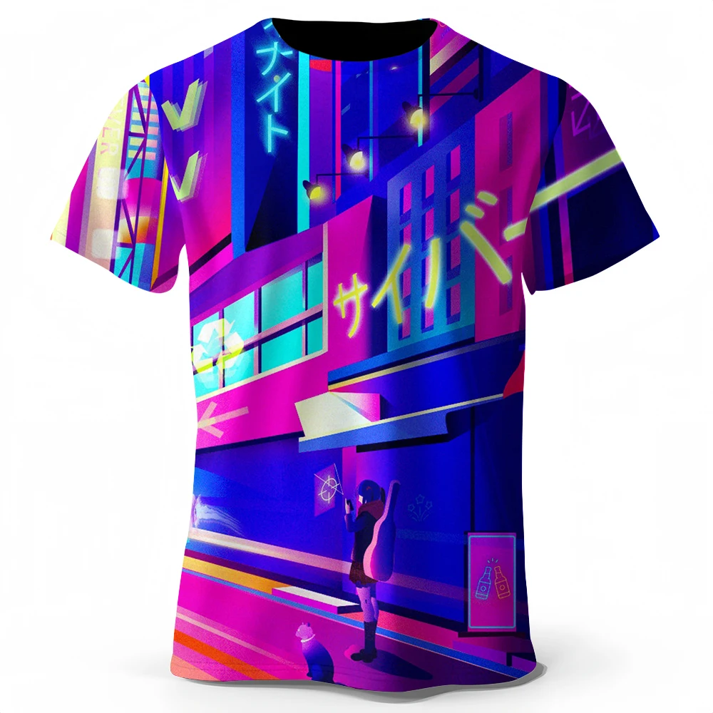 

2025 Summer Men's Colorful 3d Three-dimensional Japanese Short-sleeved T-shirt Breathable Comfortable Suitable for Daily Wear