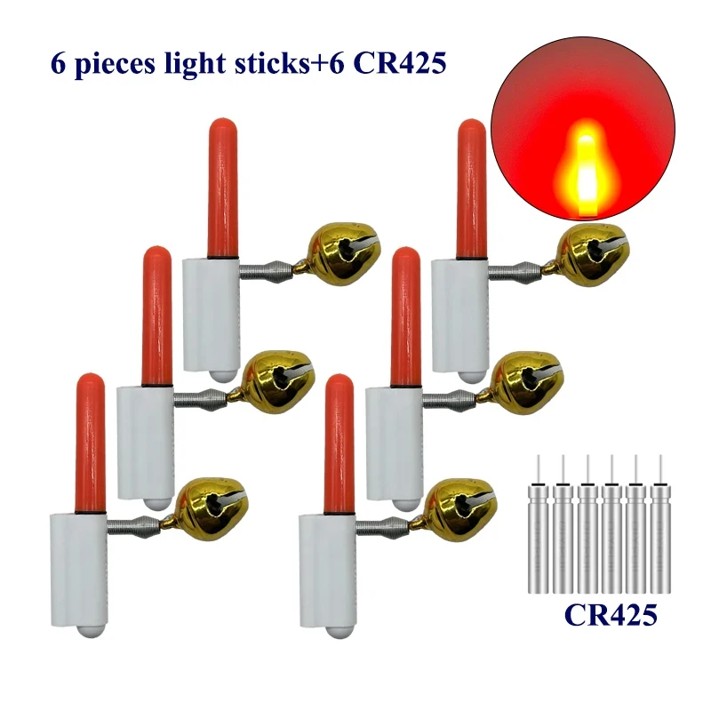 Barra luminosa de pesca con campana de alerta, iluminación electrónica, 3 piezas/6 piezas, CR425, 3 piezas/6 piezas