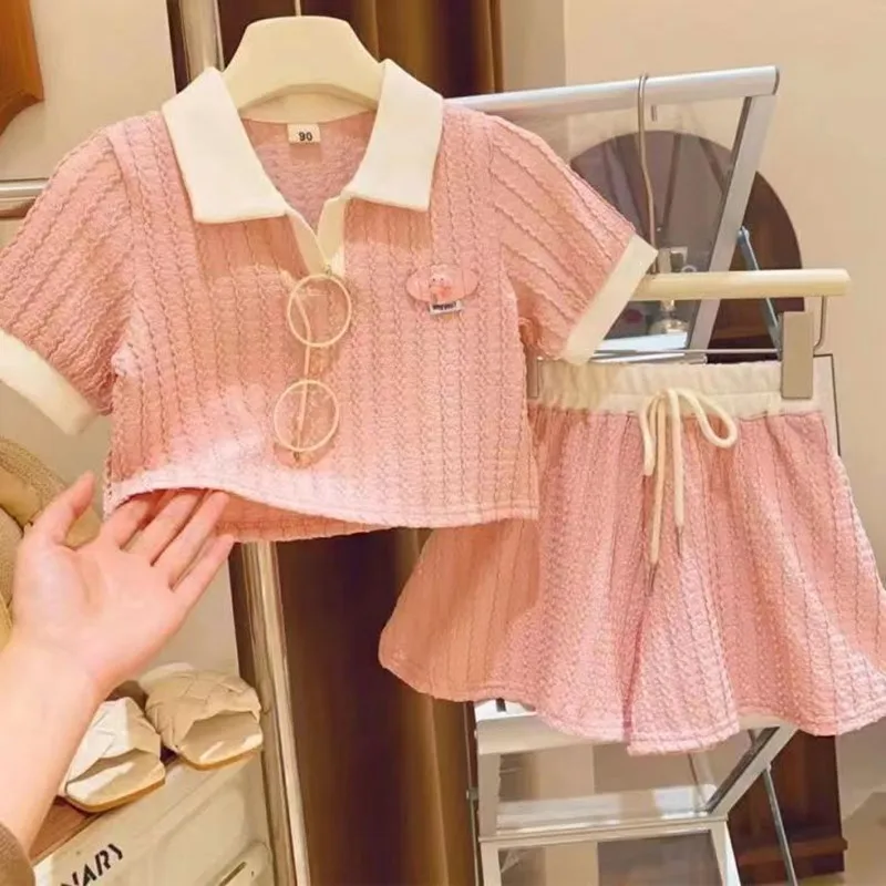 

2023 Summer New Girls' Fashionable Set Children's PoLo Short Sleeve Shorts Children's Two Piece Set Kids Outfits 2 4 6 8T