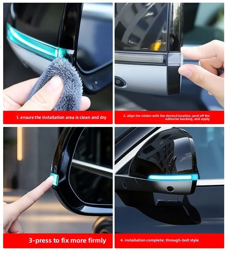 2 Stück Gelber und Blauer Lichtleiterblock für Auto-Rückspiegel-Blinker, Intelligenter Fahrassistent, Außendekor-Aufkleber – Detail 8