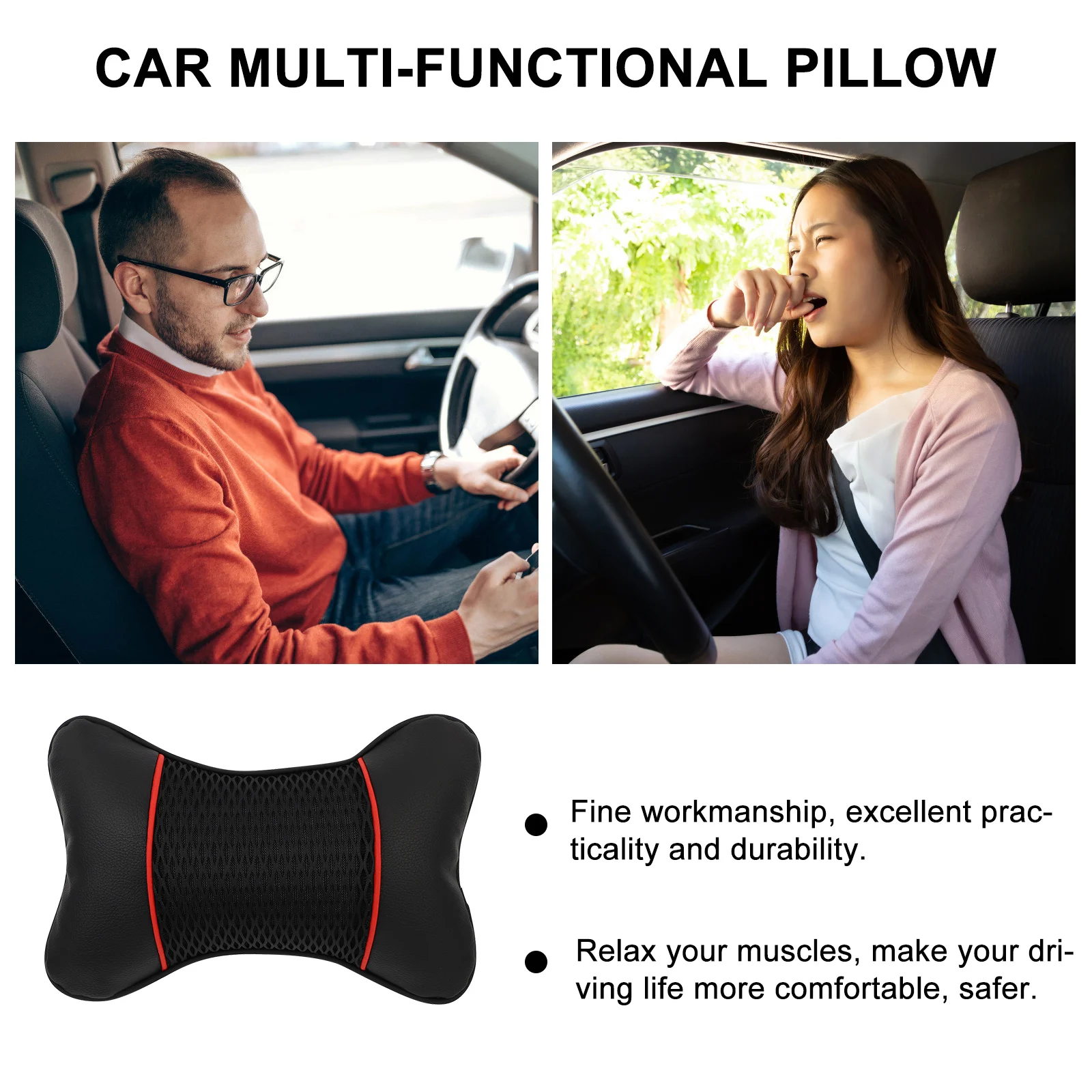 

2pcs 3D Car Headrest Waist Support Pillow Neck Cushion Seat Cushion for Driving Travel Comfortable Head Support Durable