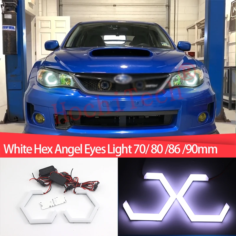 2X Cotton Light Hex White Angel Eye No Error Hexagon Halo Ring Kit Projector Shroud Daytime Running Light 70mm 80mm 86mm 90mm