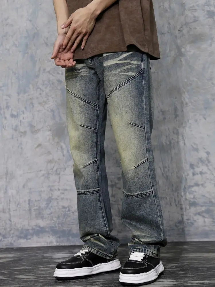 

Spring and Autumn Loose Straight Leg Pants Long Pants Men's Jeans Washed Distress Straight Leg Men's Pants Retro Wide Leg pants