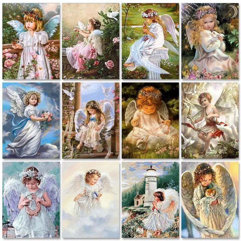 

RUOPOTY 5D Full Square Diamond Embroidery Angel Stitch Kit Diamond Painting Child With Frame Kill Time Wall Decor