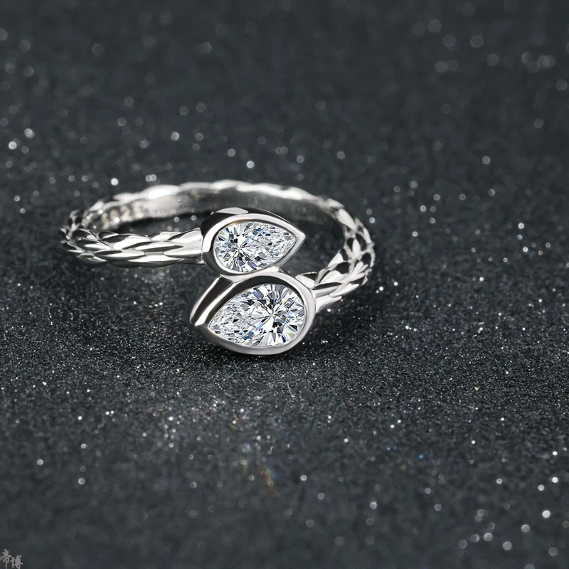 

S925 Sterling Silver Zircon-Inlaid Teardrop Closed Ring - Light Luxury & High-End Designed Women's Ring, Jewelry Gift
