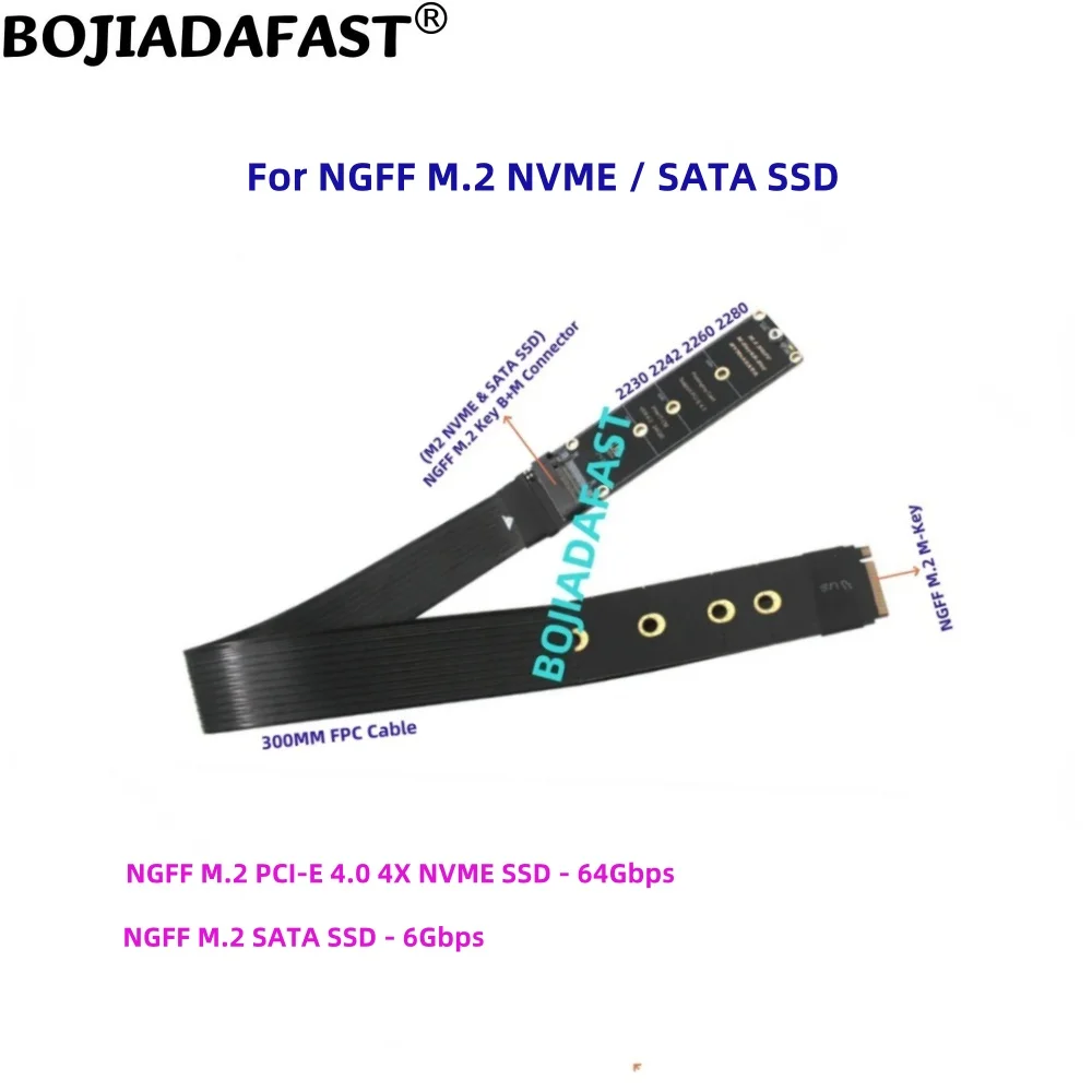 NGFF M.2 Key-M to M-Key SSD Adapter Card + FPC Extension Cable 0.3M for 2230 2242 2260 2280 M2 NVME SSD