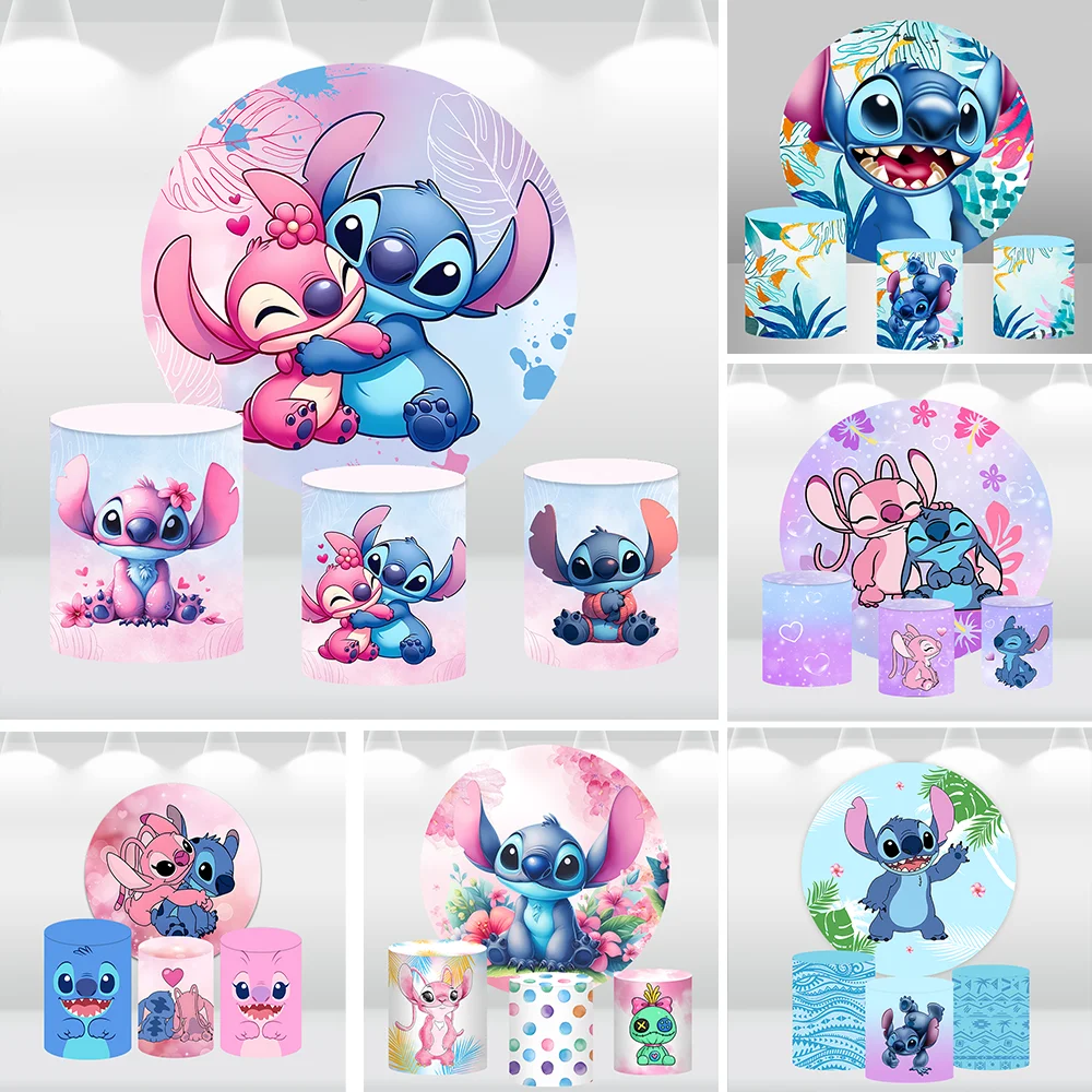 Disney lilo & stitch tema aniversário redondo pano de fundo verão havaí anjo chá de bebê círculo fundo bolo mesa pedestal cobre