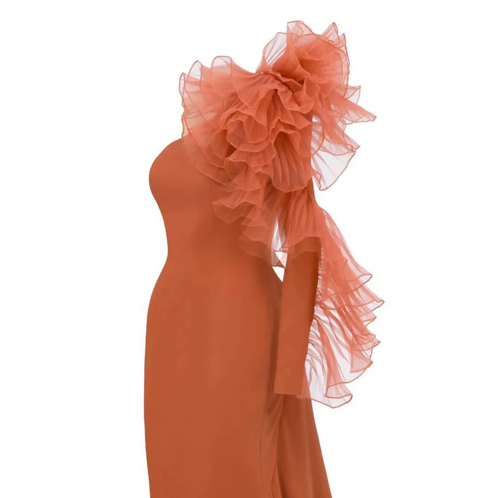 فساتين سهرة بحورية البحر بكتف واحد مخصصة مكشكشة لتزيين ثوب رسمي من الساتان طويل فيستدوس دي غالا