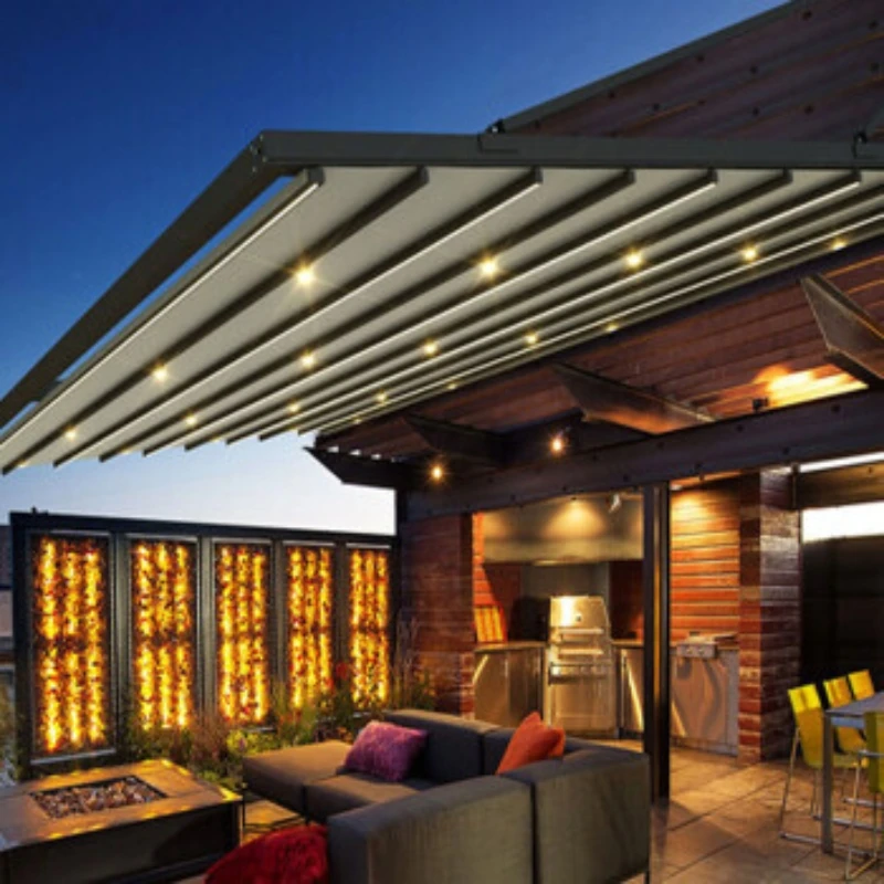 Aluminum Alloy Motorized Retractable Roof Awnings PVC Retractable Roof Pergola Arches Arbours Full Cassette Foldable