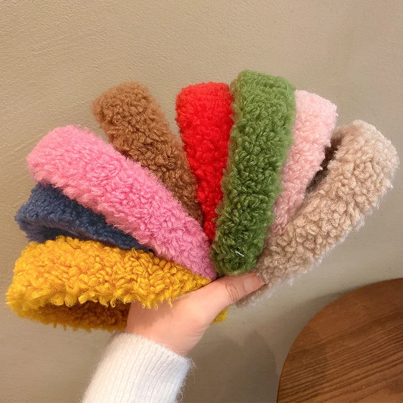 Fashion Teddy Style Thick Fur Headband Hair Bands for Women Sweet Candy Color Hair Hoop Cashmere Wide Hairbands Hair Accessories