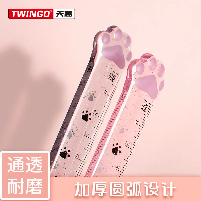 B-SHAMO Cut Cat Paw Straight Ruler 15cm Plastic Clear Student Ruler For DIY Drawing Line Measuring Kawaii School Stationery Gift