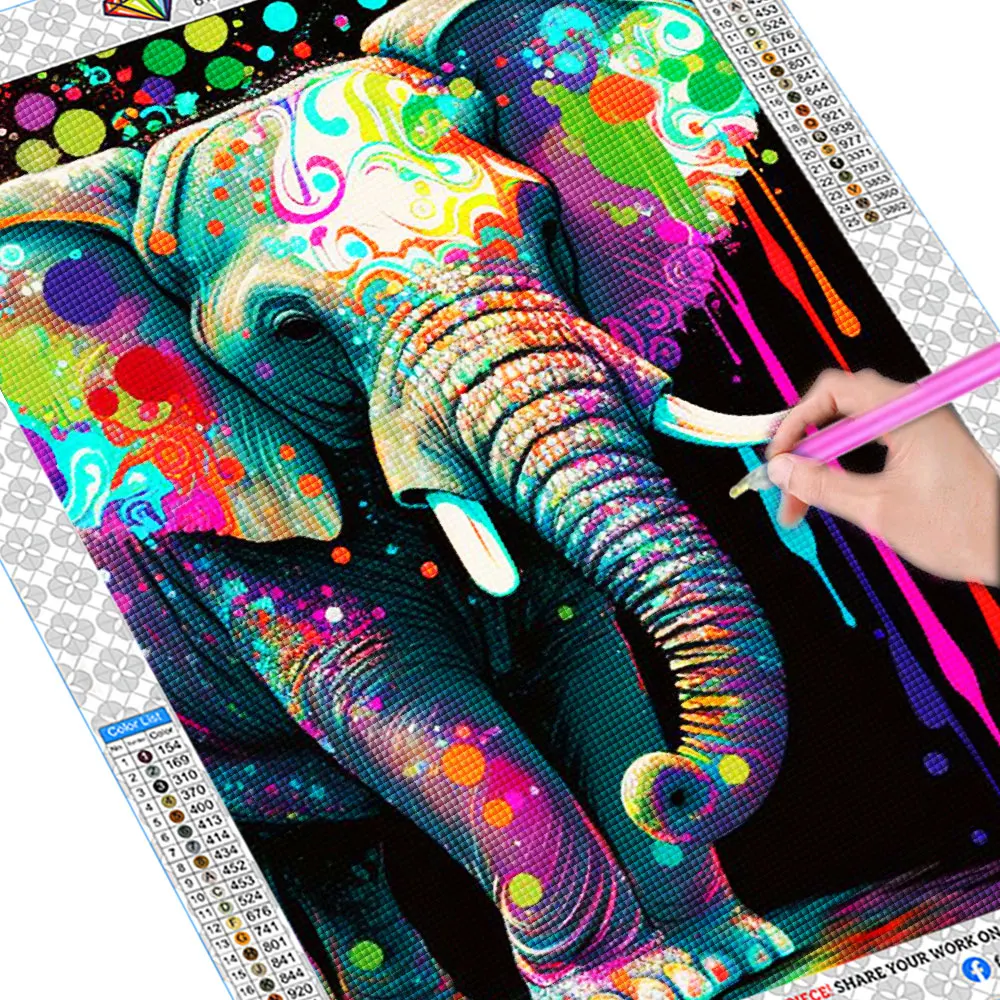 FIYO DIY Full Diamond Painting Colourful Elephant 5D Embroidery Diamond Mosaic Animal Handicraft Home Decoration Art