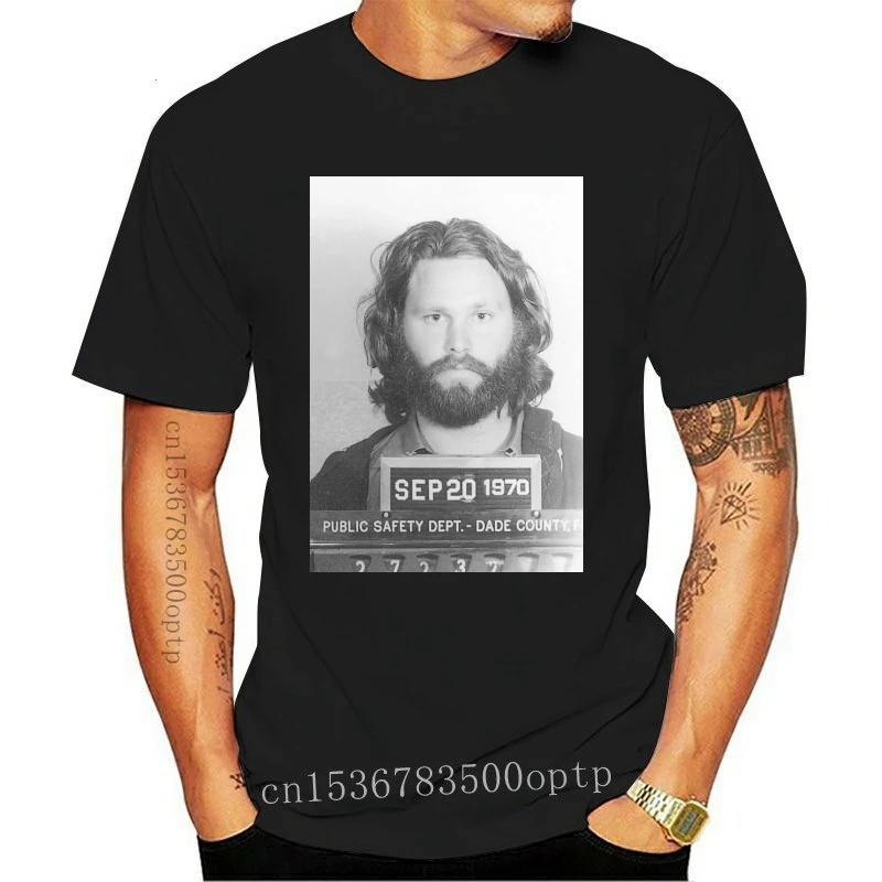 New Jim Morrison Mugshot Tshirt Cool Short Sleeve Unisex Black T-Shirt Harajuku Funny Tee Shirt