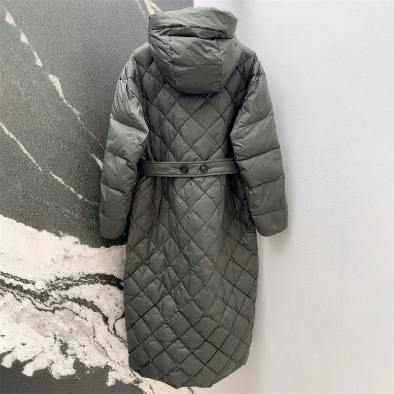 سترة شتوية نسائية 2025 حزام جديد بقصة ضيقة مع قلنسوة سترة بيضاء مملوءة بأسفل البط معاطف طويلة y2k سترة مبطنة #6