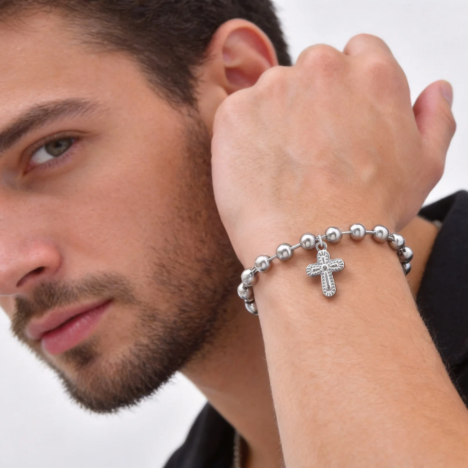 Vnox Edelstahl-Kreuzarmband für Herren, verstellbare Kette 19-24 cm, christlicher Schmuck, Punk-Gothic-Street-Style-Geschenk für Ihn