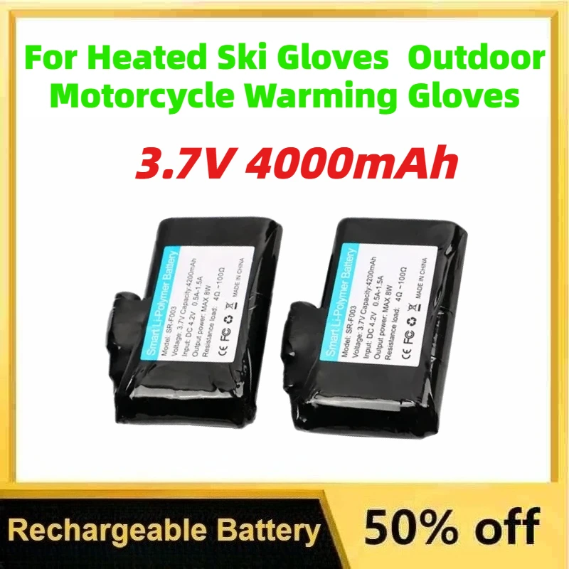 

3.7V 4000mAh Rechargeable Heated Glove Battery for Heated Ski Gloves and Outdoor Motorcycle Warming Gloves Replaceable Battery