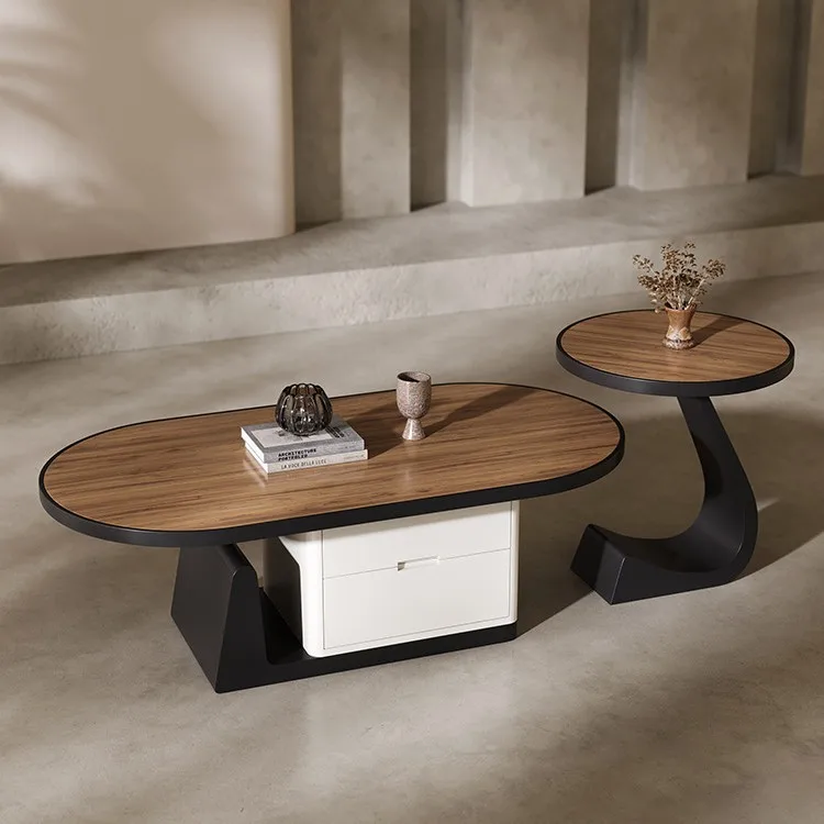 Designer walnut color coffee table modern simple small apartment living room home Internet celebrity creative cream