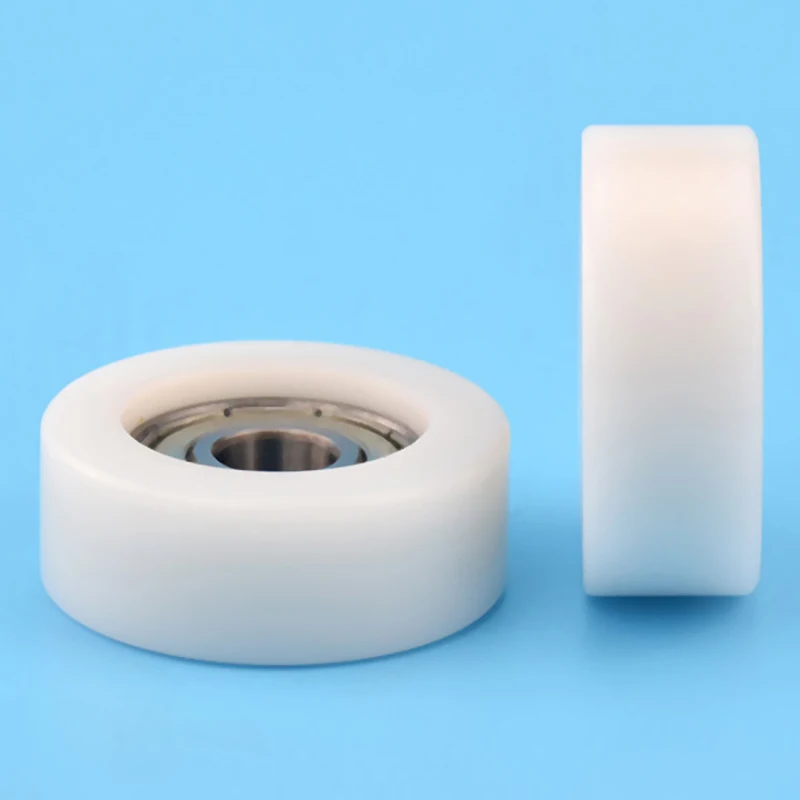 1pc 8*32*12mm Embedded 608zz Bearing, Wrapped Rubber, POM/ Nylon Bearing Pulley, Flat Roller Pulley Wheel