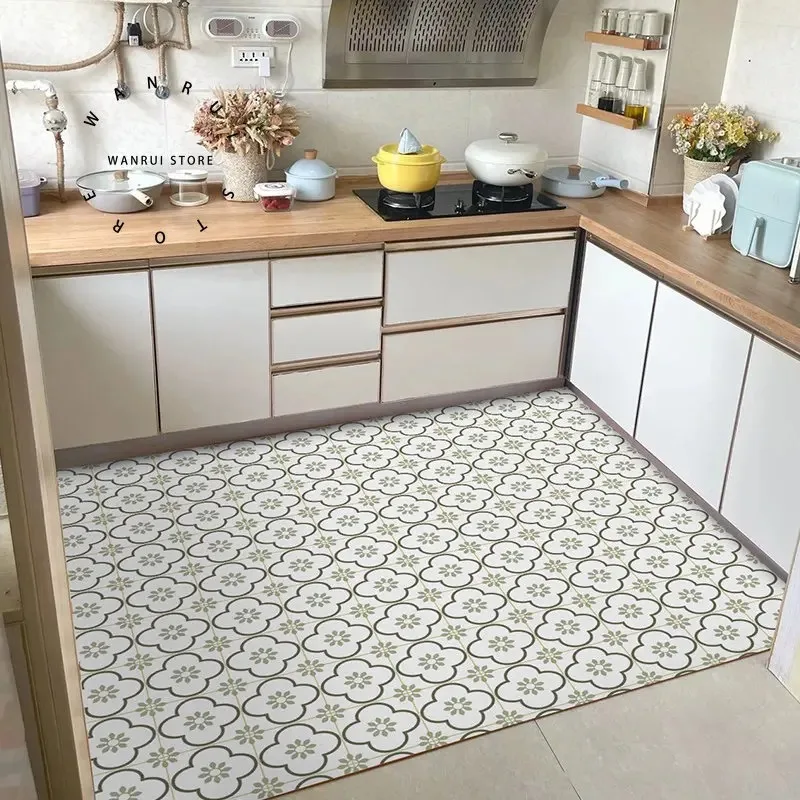 Small fresh kitchen mats oil proof home PVC leather waterproof carpet anti-slip anti-fouling soft balcony rugs ковер Tapis 러그