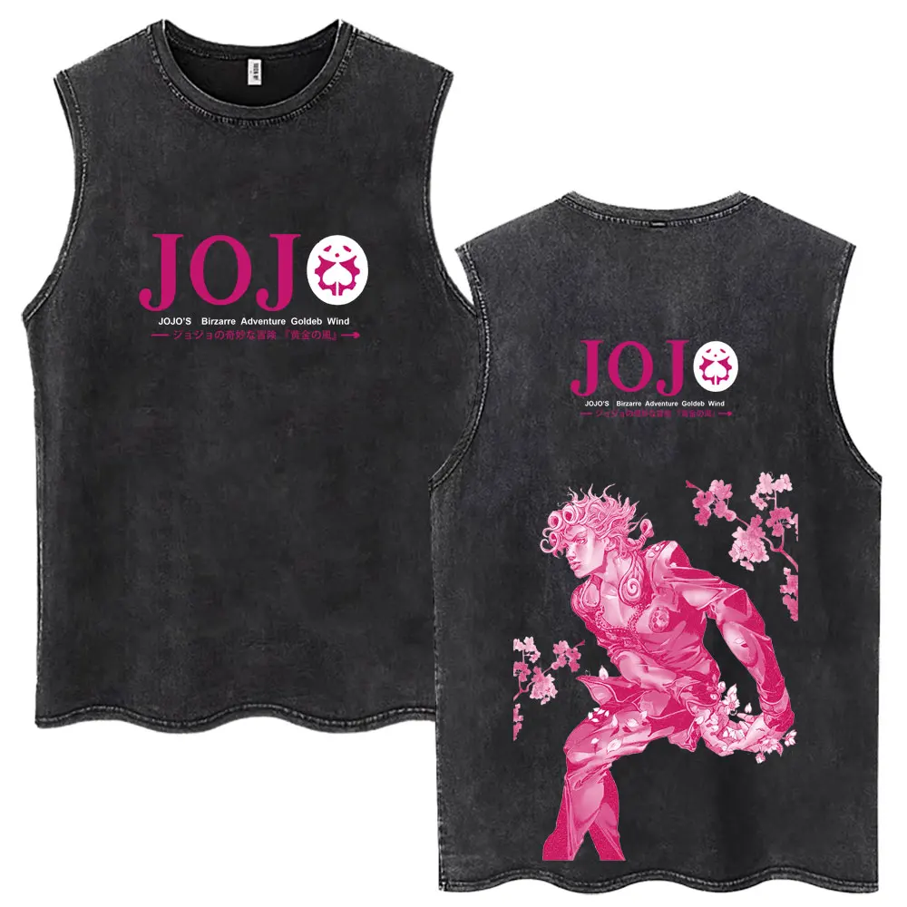 Japan Anime Jojo Bizarre Adventure STEEL BALL RUN Washed Tank Tops Men Women Popular Manga Sleeveless Vests Loose Cotton T Shirt
