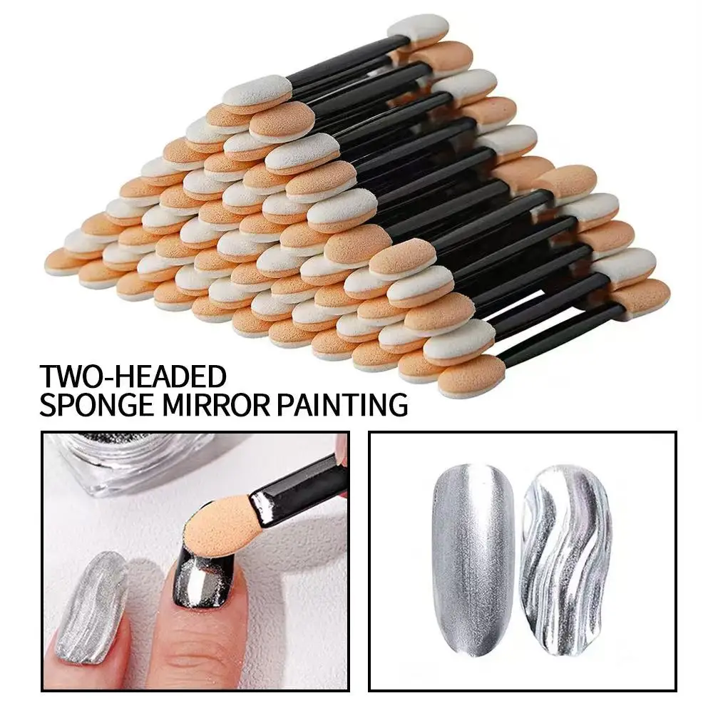 

50Pcs/Lot Nail Powder Brushes Sponge Double Sided Applicator Mirror Chrome Pigment Easy Sponge Stick Cosmetic Makeup Tools
