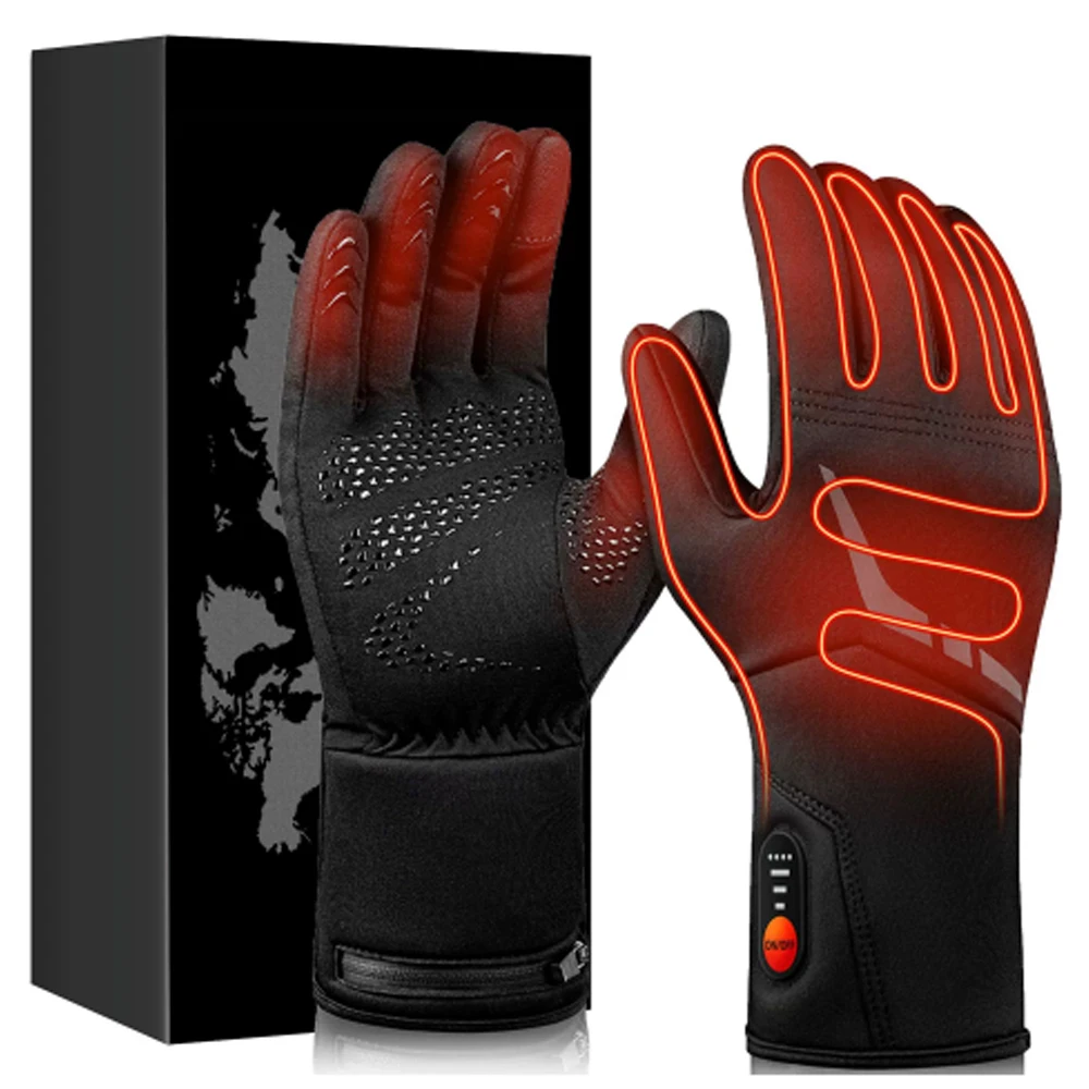 7.4V Rechargeable Heated Gloves, 3 Heat Levels Waterproof Touchscreen Electric Winter Thermal Skiing Motorcycle Gloves