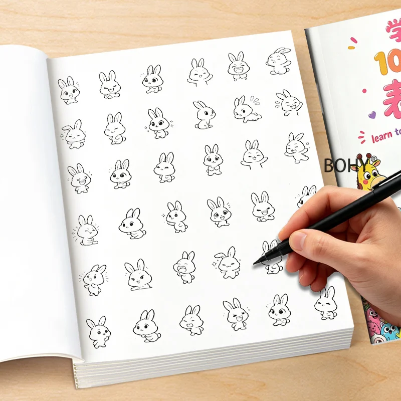 1 Volume of Massive Emoji Drawing Coloring Book, 32 Pages, Adult Decompression and Relaxation, Manual Account Sticker Materials