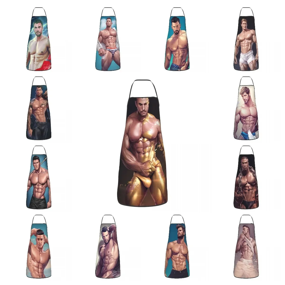 Sexy Hunk Boy Muscle Art Funny Aprons for Men Women Gay Pride Body Adult Kitchen Chef Bib Tablier Cuisine Cooking Baking