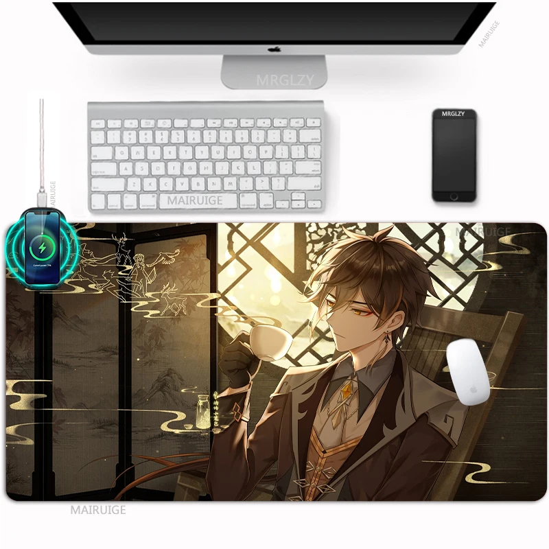 

Zhongli Wireless Charging Mouse Pad Genshin Impact Mousepad Mat Large Charge Table Mats Anime Gaming Accessories DeskMats Carpet