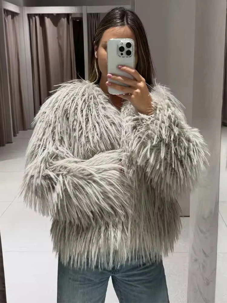

Женская зимняя куртка Новая мода Куртки из искусственного меха для женщин Пушистое толстое теплое пальто с длинным рукавом Шикарная элегантная свободная новая верхняя одежда