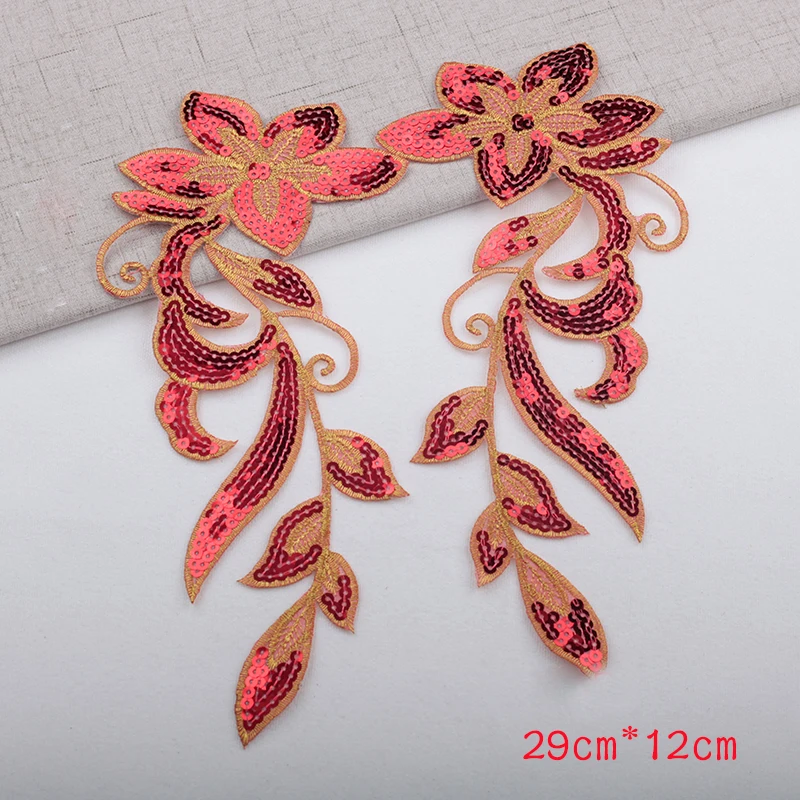 1 Pair Sequin Flower Embroidered Patches For Clothing Dress Accessories Applique Handmade Badges Sewing Crafts