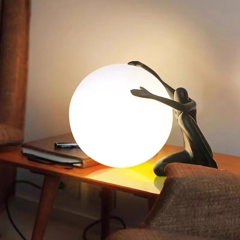 Humanoid Ball Holding Table Lamp Italy Portrait Design Replica Sculpture Floor Light For Living Room Bedside Table Decor Lamp