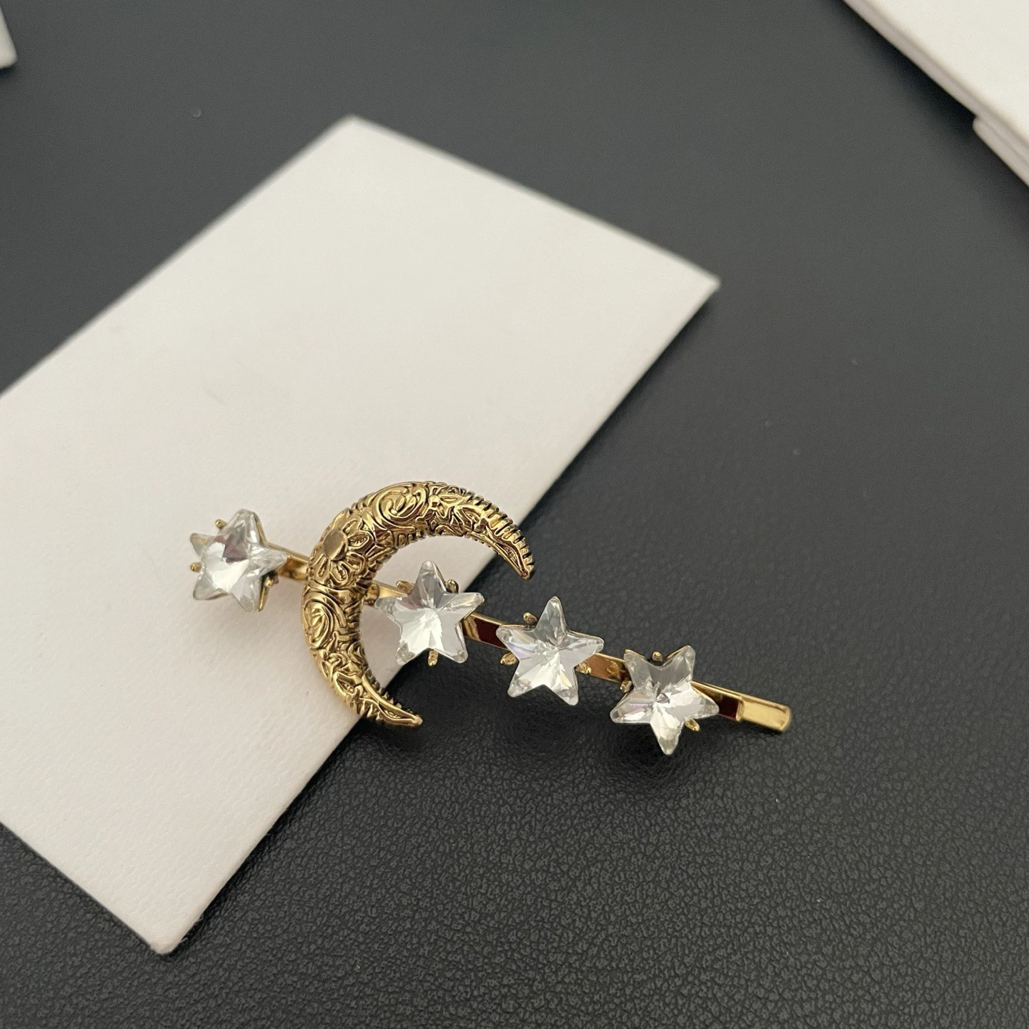 Europe America Designer Star Moon Crystal Hair Clip Women Sweet Hair Accessories