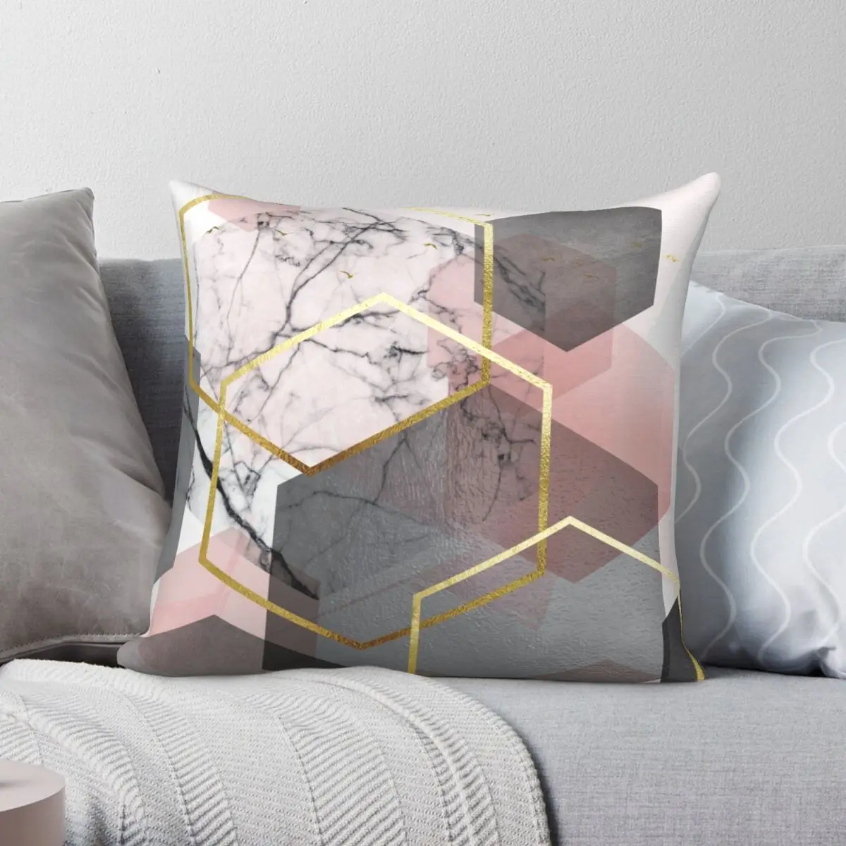 Abstract Geo In Blush Pink Pillowcase Polyester Linen Velvet Printed Zip Decor Pillow Case Home Cushion Case 18