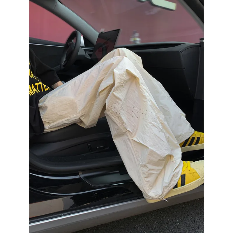 Summer Thin Pants Men Fashion Black Casual Pants Men Japanese Streetwear Hip-hop Loose Wide Leg Pants Mens Ice Silk Trousers