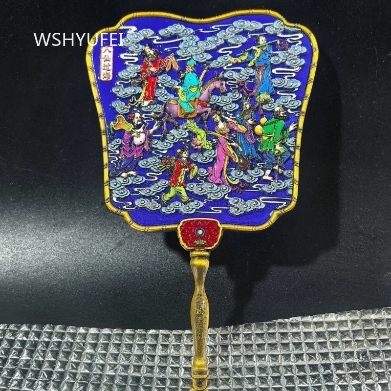 Chinese Cloisonne Enamel Decorative Fan with Eight Immortals Design Metal Hand Fan for Home Decor and Feng Shui Ornament