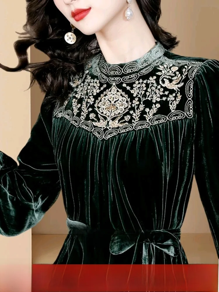 

Long Sve Velvet Dr Women's Faion Autumn Winter New Arrival Ele Classy Maxi Gown mid Waist Design No Brand