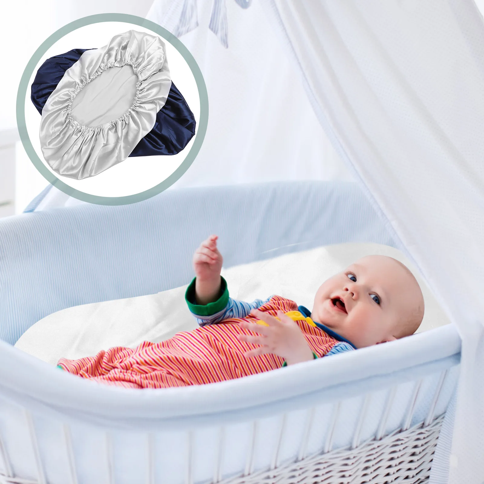 

2 Pcs Fitted Bassinet Sheet Simulated Silk Baby Bassinet Sheets Fitted Mattress Cover Protector Pad Newborn