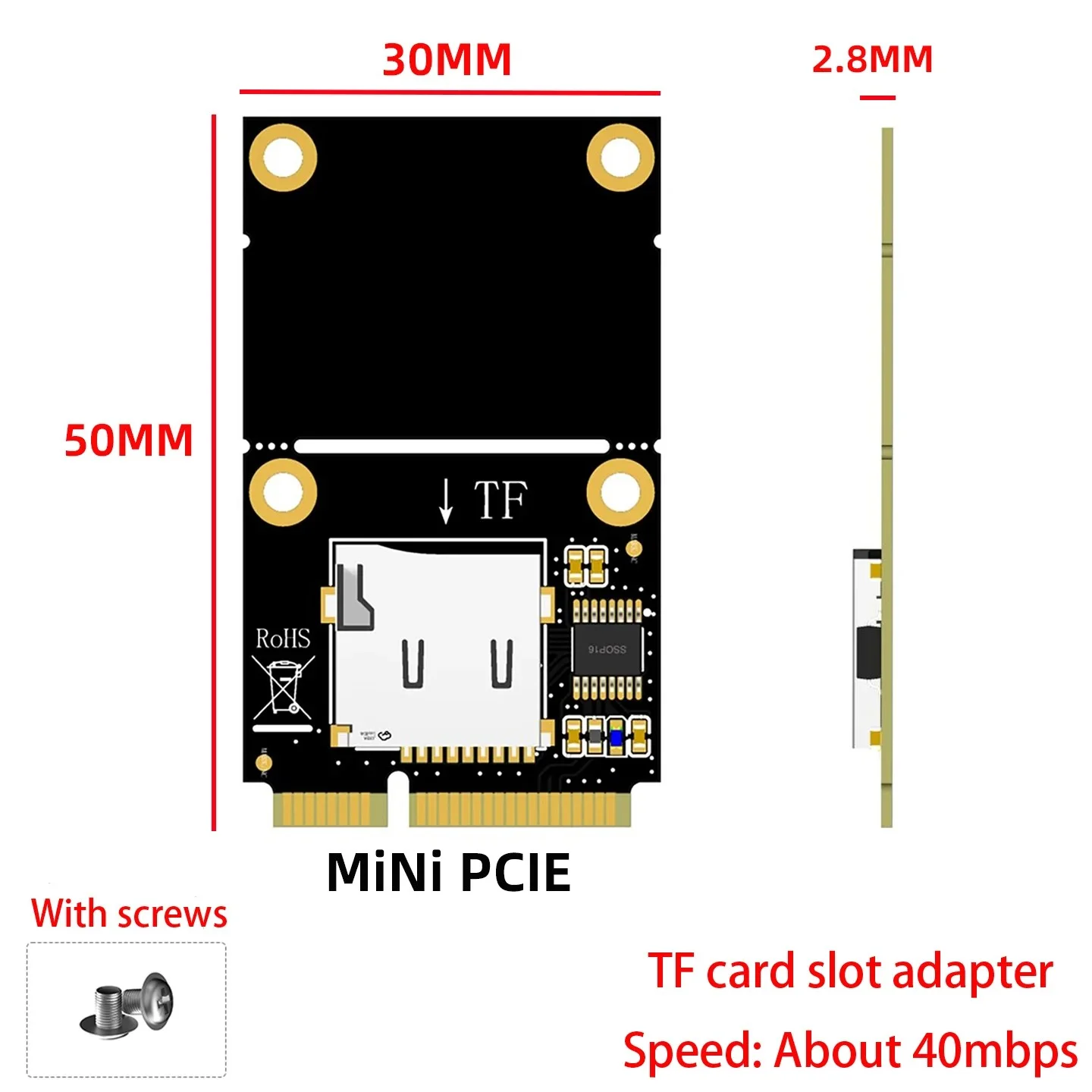 Mini PCIE to TF Memory Card TYPE-C Ultra-Thin Ultimate Shape Compatible With Linux Windows OS NAS Routers Support Full-Height