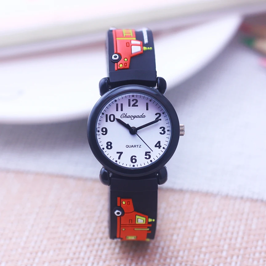 

Chaoyada Children Girls Boys Cool Cartoon Fire Truck Quality Watches Babies Kids Birthday Holiday Gift Waterproof Wristwatches