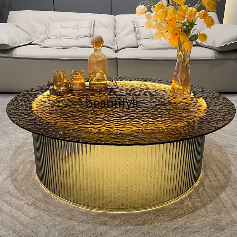 sscn8617 High-Grade Italian Minimalist round FRP Marble Water Ripple Glass Tea Table