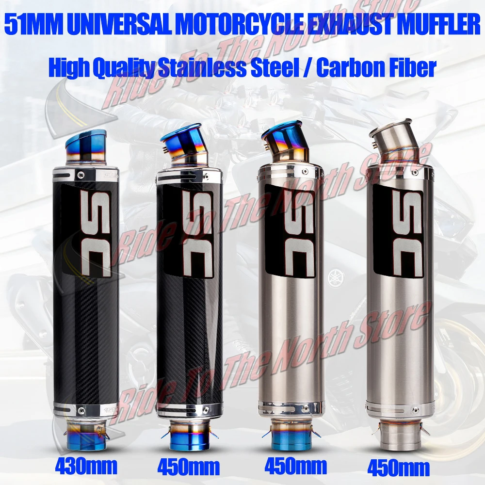 

51mm Carbon Fiber SC Exhaust Pipe For Gp Project R3 Mt07/09 ZX4R RC250 NINJIA250 Z900 GSXS150/250R CBR150R/650 S1000RR XMAX125