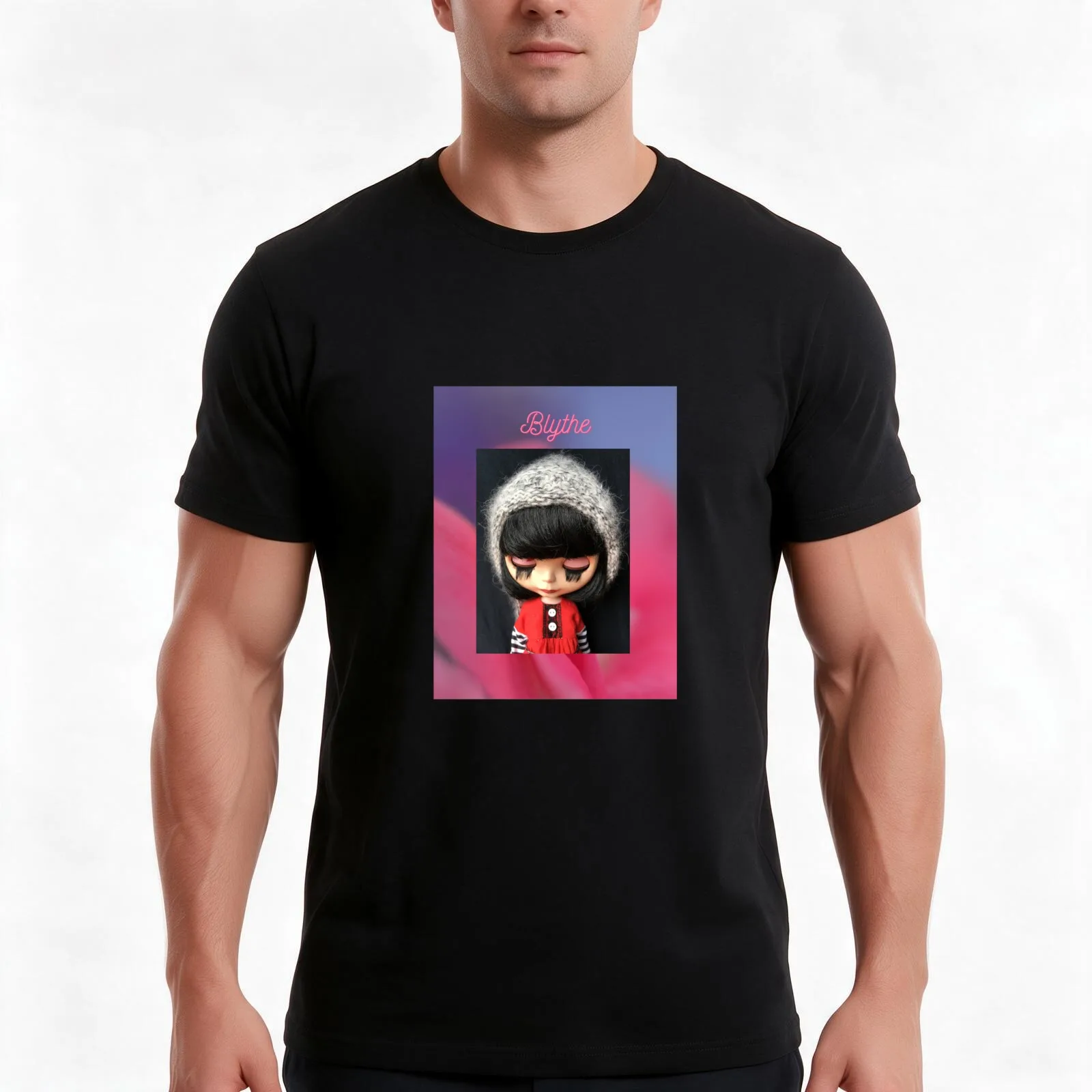 Cute Blythe Doll T-Shirt, Summer Casual Cotton Tee, Oversized Streetwear Tops, Vintage Graphic Print, Loose Fit Short Sleeve