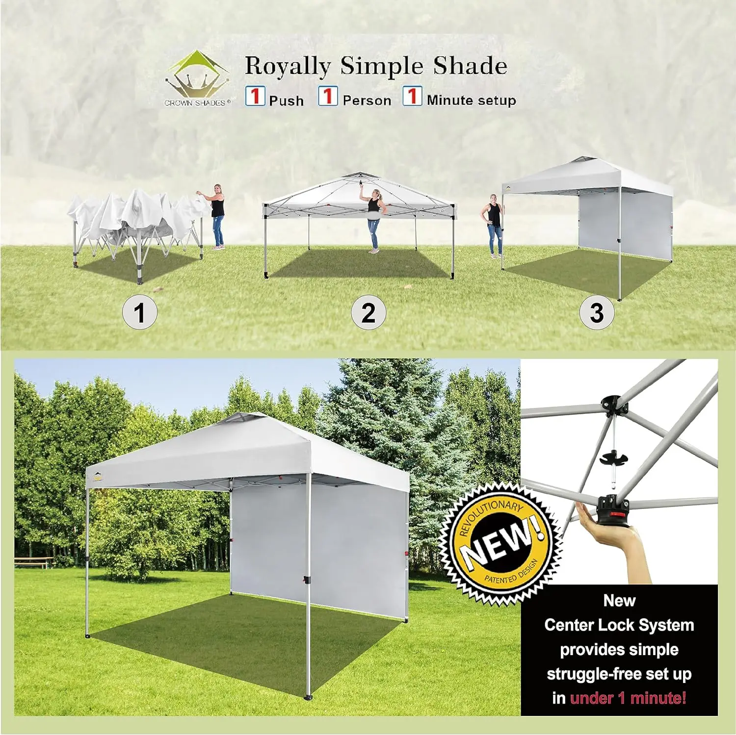 10x10 Pop up Canopy Tent Instant Commercial with 150D Silver Coated Fabric Including 1 Removable Sidewall 4 Ropes 8 Stakes